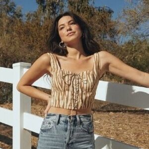 BACKYARD ROSES PAXTON BROWN ZEBRA CORSET TOP SIZE LARGE NWT